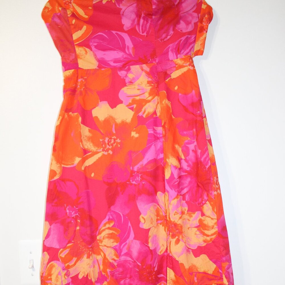 Lulu's Bright Pink Orange Floral Midi Dress
